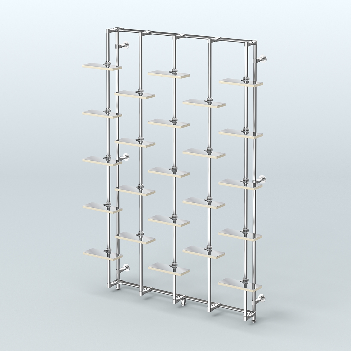 Настенная система с зеркальными полками для торговли обувью без задней стенки ФЕРЗЬ №1-4 Крем Вайс