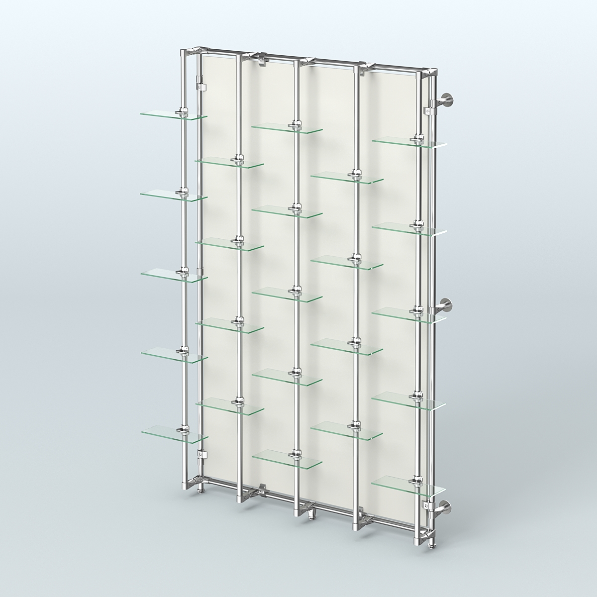 Настенная система со стеклянными полками для торговли обувью с задней стенкой ДСП ФЕРЗЬ №2-1 Белый