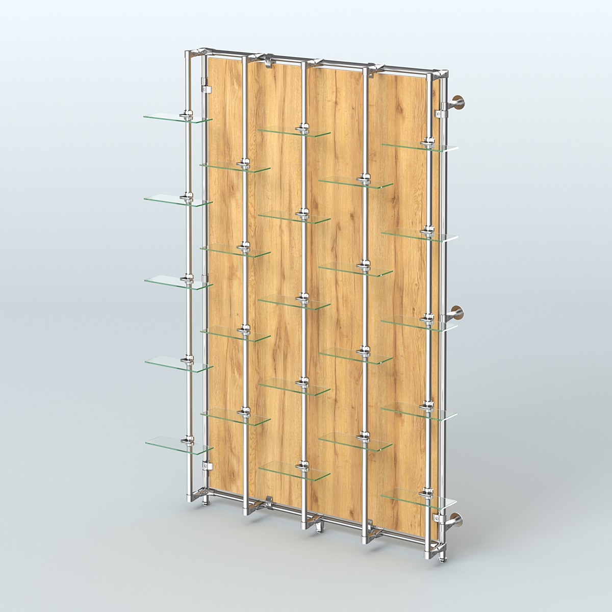 Настенная система со стеклянными полками для торговли обувью с задней стенкой ДСП ФЕРЗЬ №2-1 Дуб Золотистый
