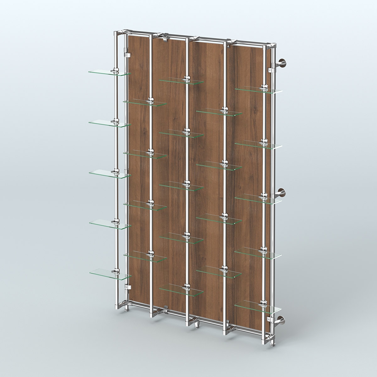 Настенная система со стеклянными полками для торговли обувью с задней стенкой ДСП ФЕРЗЬ №2-1 Орех