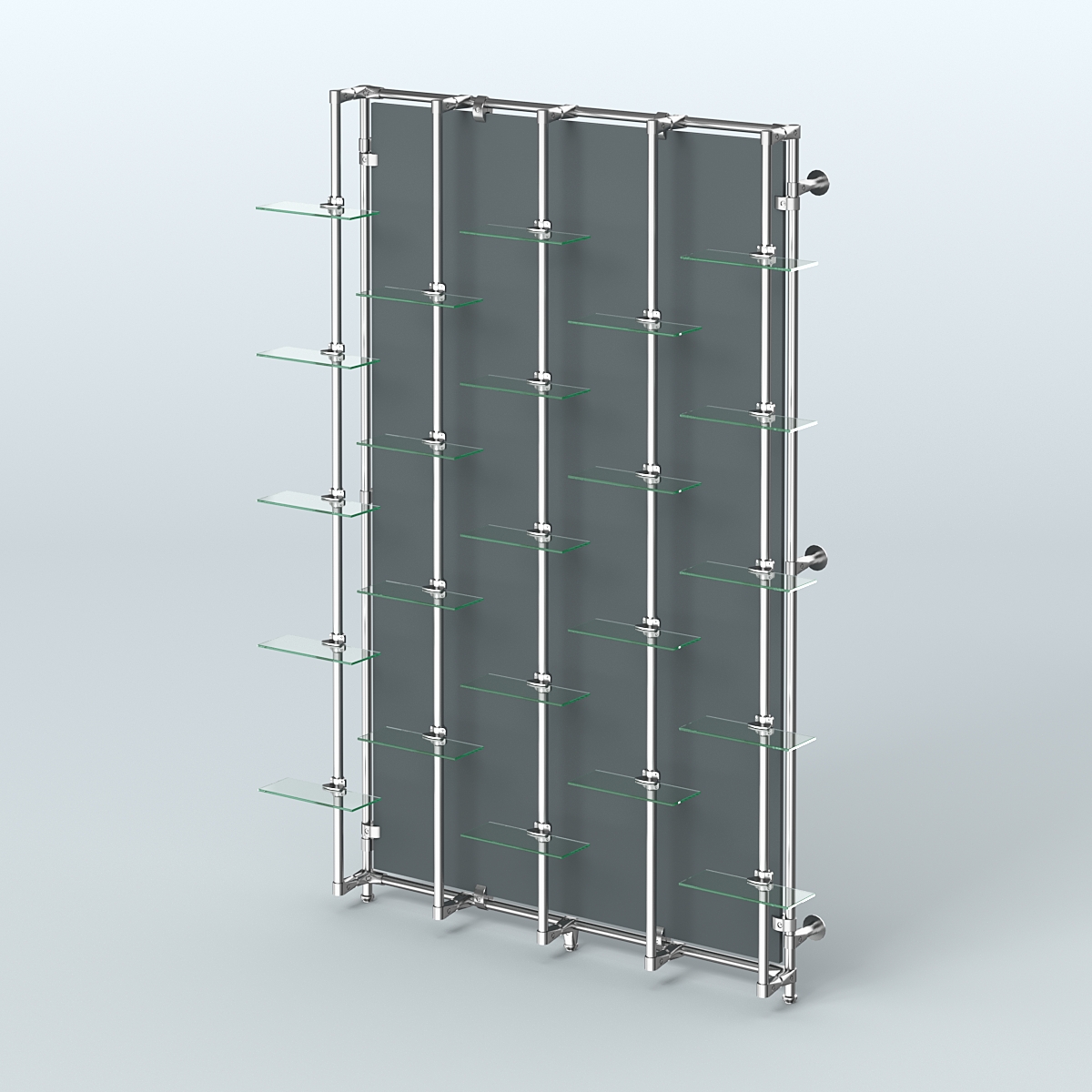 Настенная система со стеклянными полками для торговли обувью с задней стенкой ДСП ФЕРЗЬ №2-1 Темно-Серый