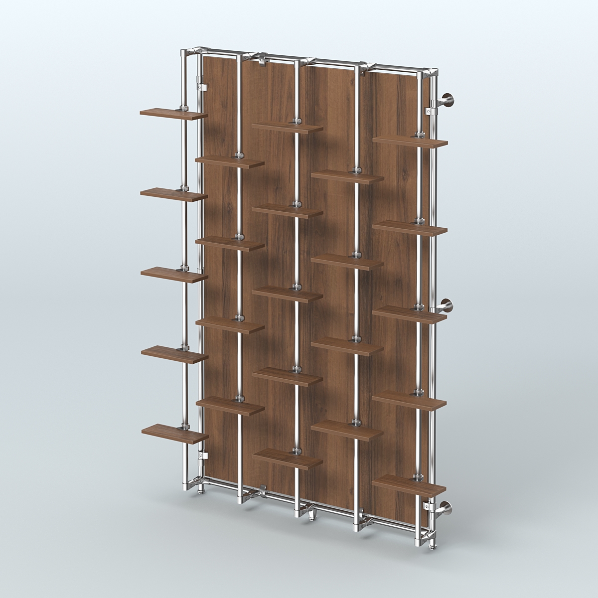 Настенная система с полками и задней стенкой из ДСП для торговли обувью ФЕРЗЬ №2-3 Орех