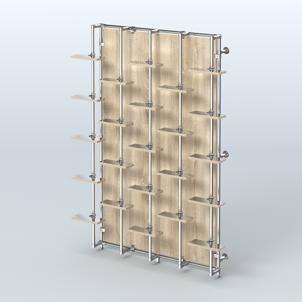 Настенная система с небольшими зеркальными полочками для торговли обувью с задней стенкой ДСП ФЕРЗЬ №2-4 Дуб Сонома