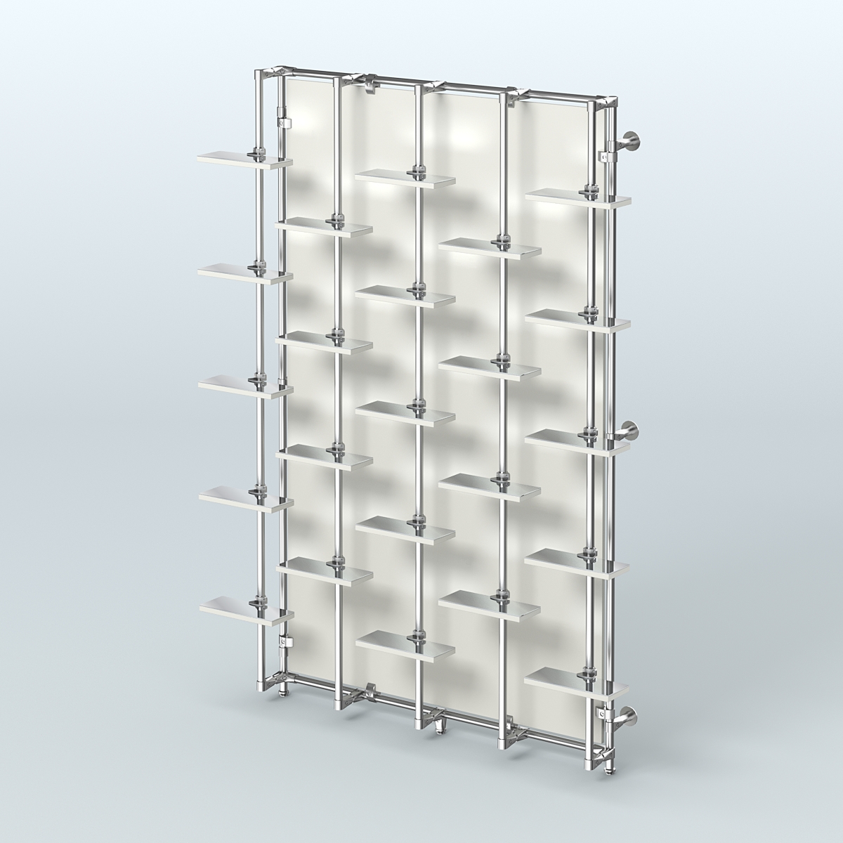 Настенная система с небольшими зеркальными полочками для торговли обувью с задней стенкой ДСП ФЕРЗЬ №2-4 Белый