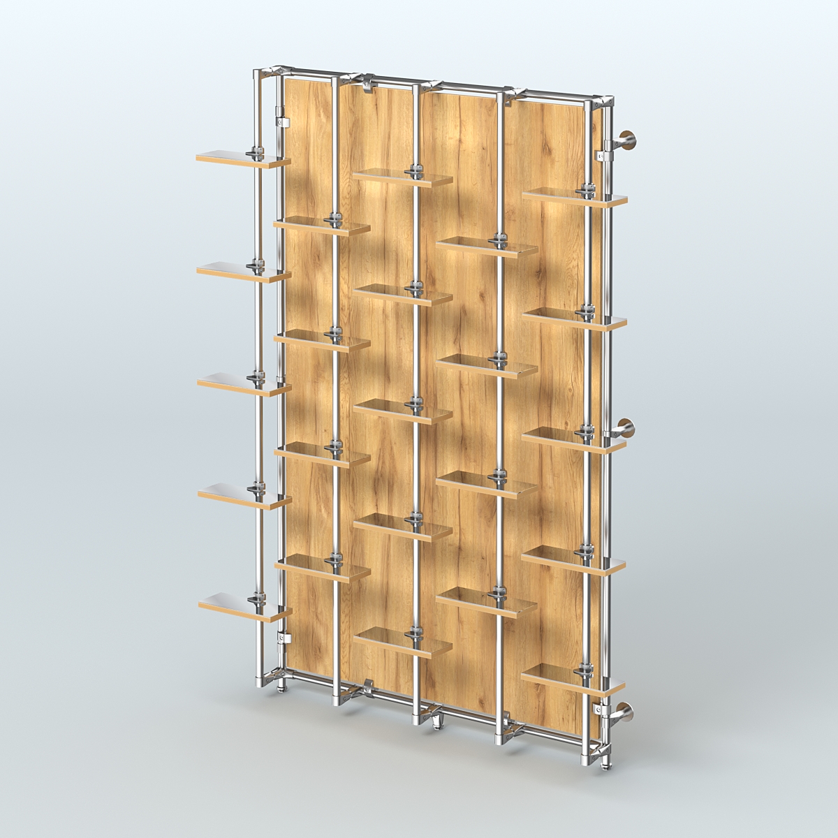 Настенная система с небольшими зеркальными полочками для торговли обувью с задней стенкой ДСП ФЕРЗЬ №2-4 Дуб Золотистый