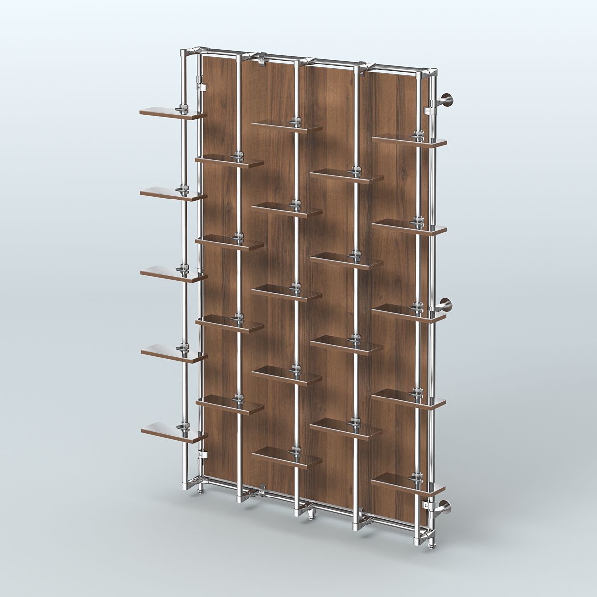 Настенная система с небольшими зеркальными полочками для торговли обувью с задней стенкой ДСП ФЕРЗЬ №2-4 Орех