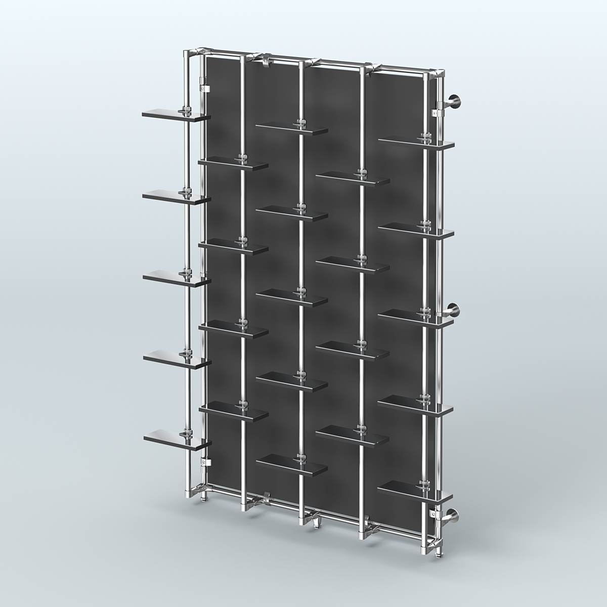 Настенная система с небольшими зеркальными полочками для торговли обувью с задней стенкой ДСП ФЕРЗЬ №2-4 Черный