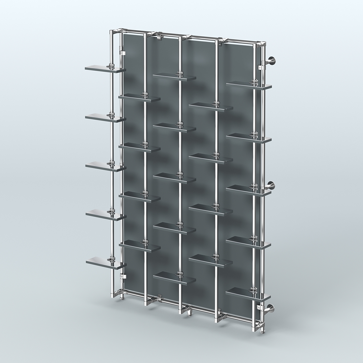 Настенная система с небольшими зеркальными полочками для торговли обувью с задней стенкой ДСП ФЕРЗЬ №2-4 Темно-Серый