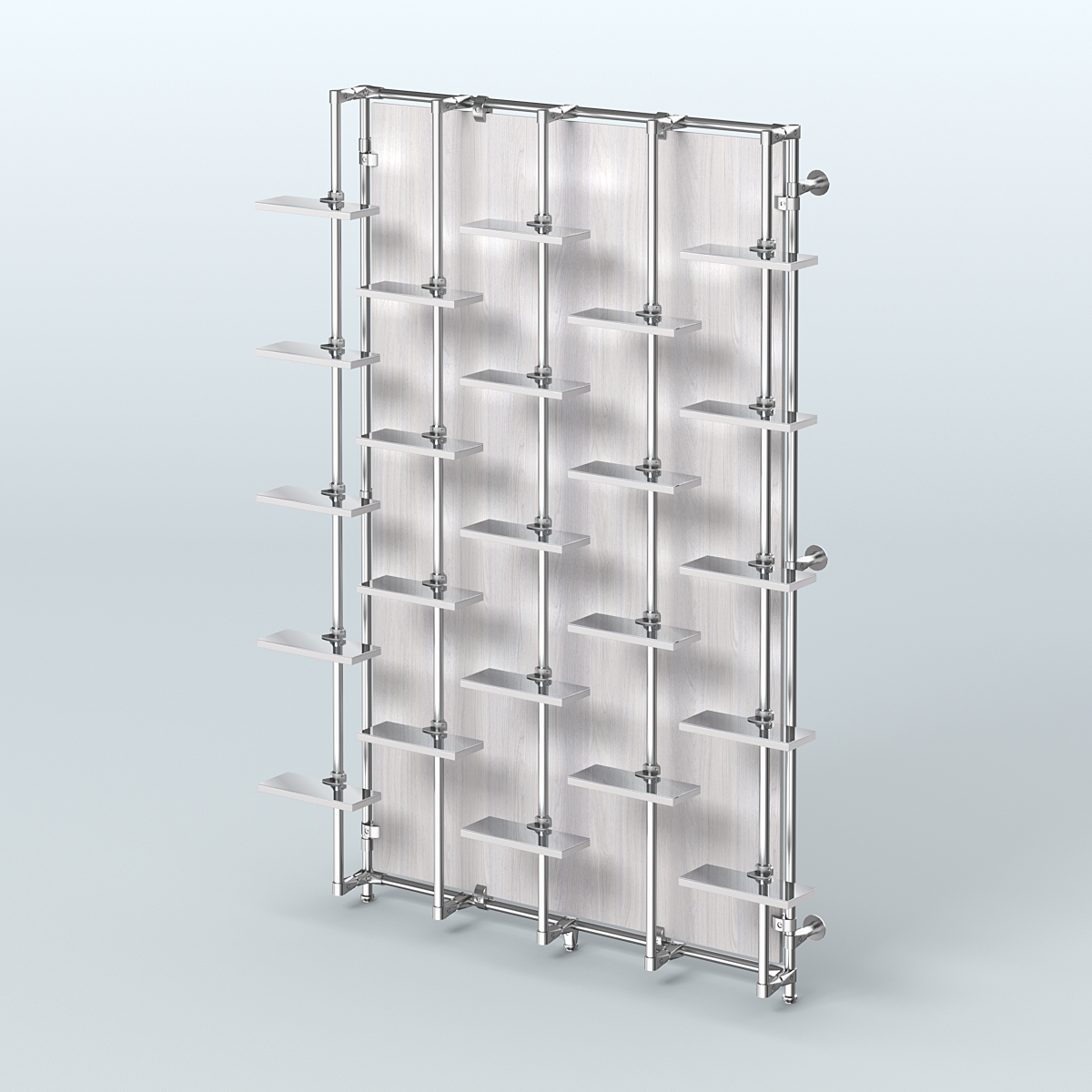 Настенная система с небольшими зеркальными полочками для торговли обувью с задней стенкой ДСП ФЕРЗЬ №2-4 Ясень Анкор светлый