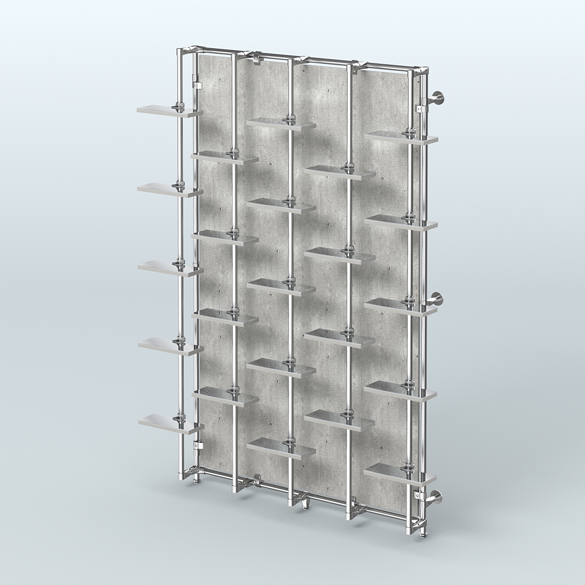Настенная система с небольшими зеркальными полочками для торговли обувью с задней стенкой ДСП ФЕРЗЬ №2-4 Метрополитан Грей