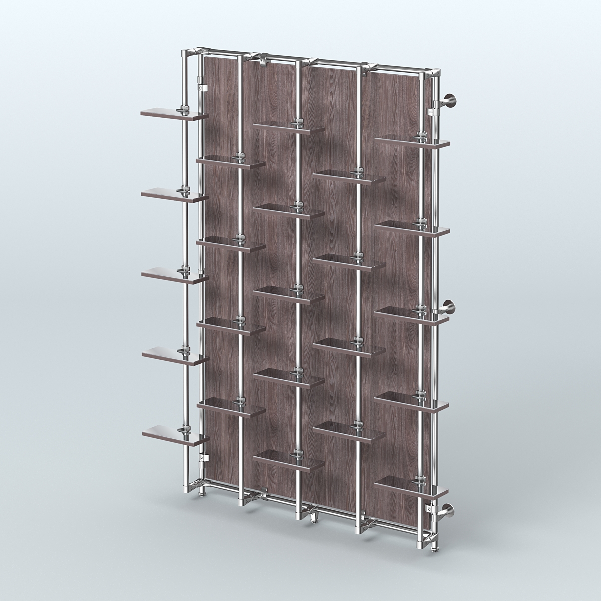 Настенная система с небольшими зеркальными полочками для торговли обувью с задней стенкой ДСП ФЕРЗЬ №2-4 Ясень Анкор темный