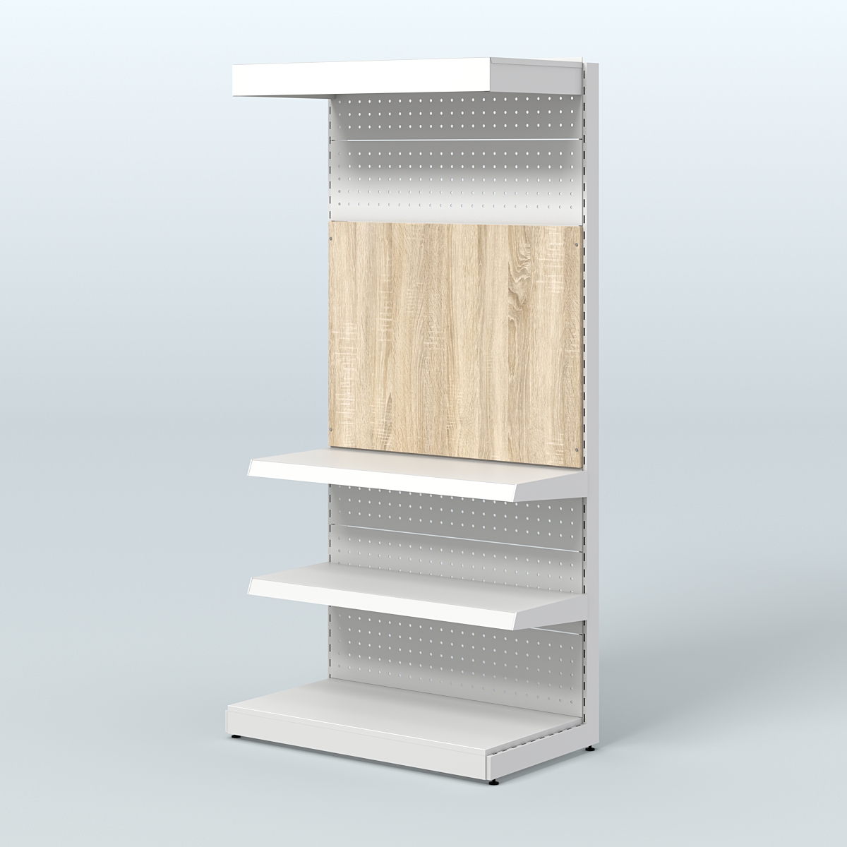 Металлический стеллаж под врезные краны с верхним фризом для магазина разливного пива и рыбы BEER&FISH-МС-2150-2 Дуб сонома