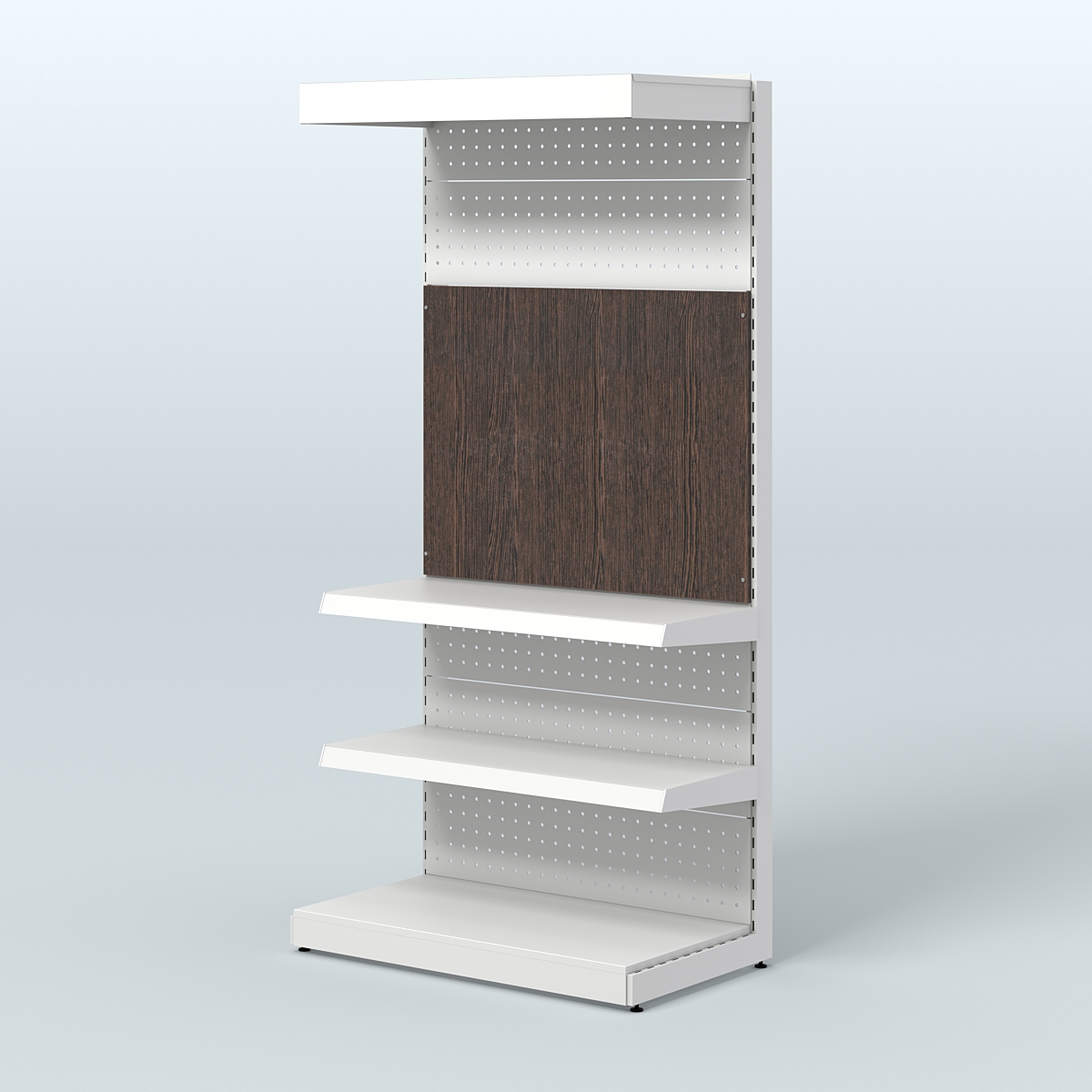 Металлический стеллаж под врезные краны с верхним фризом для магазина разливного пива и рыбы BEER&FISH-МС-2150-2 Дуб Венге