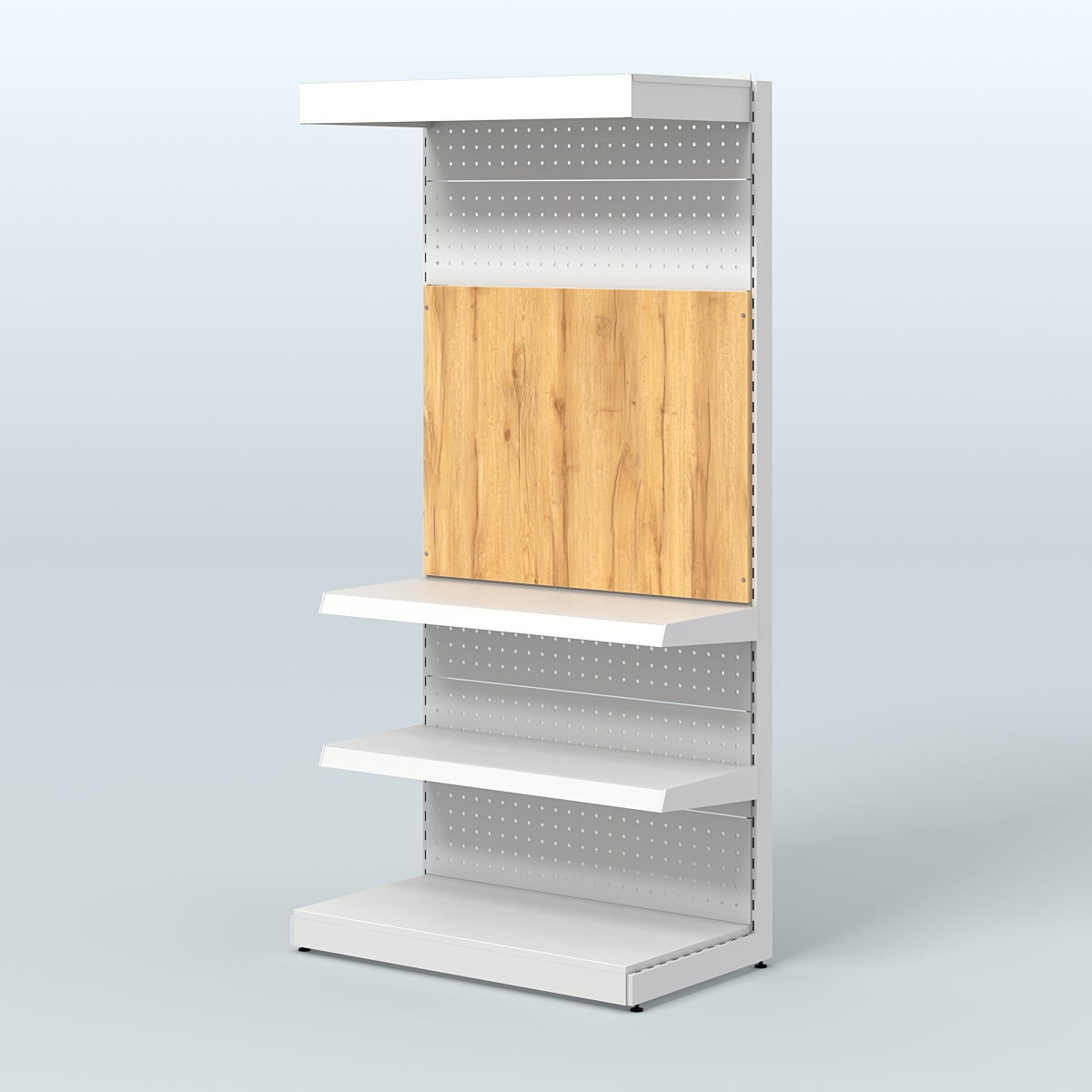 Металлический стеллаж под врезные краны с верхним фризом для магазина разливного пива и рыбы BEER&FISH-МС-2150-2 Дуб Золотистый