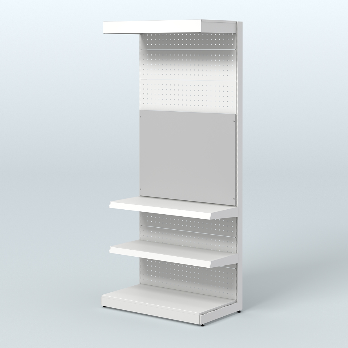 Высокий металлический стеллаж под врезные краны с полками и фризом в магазин разливного пива и рыбы BEER&FISH-МС-2400-2 Серый