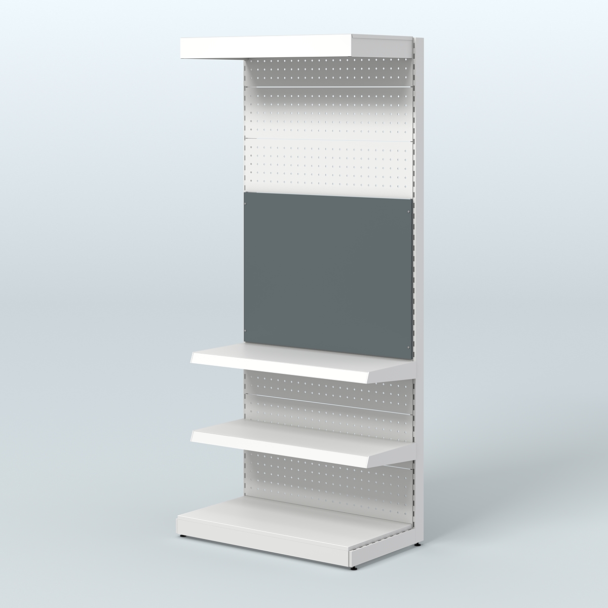 Высокий металлический стеллаж под врезные краны с полками и фризом в магазин разливного пива и рыбы BEER&FISH-МС-2400-2 Темно-Серый
