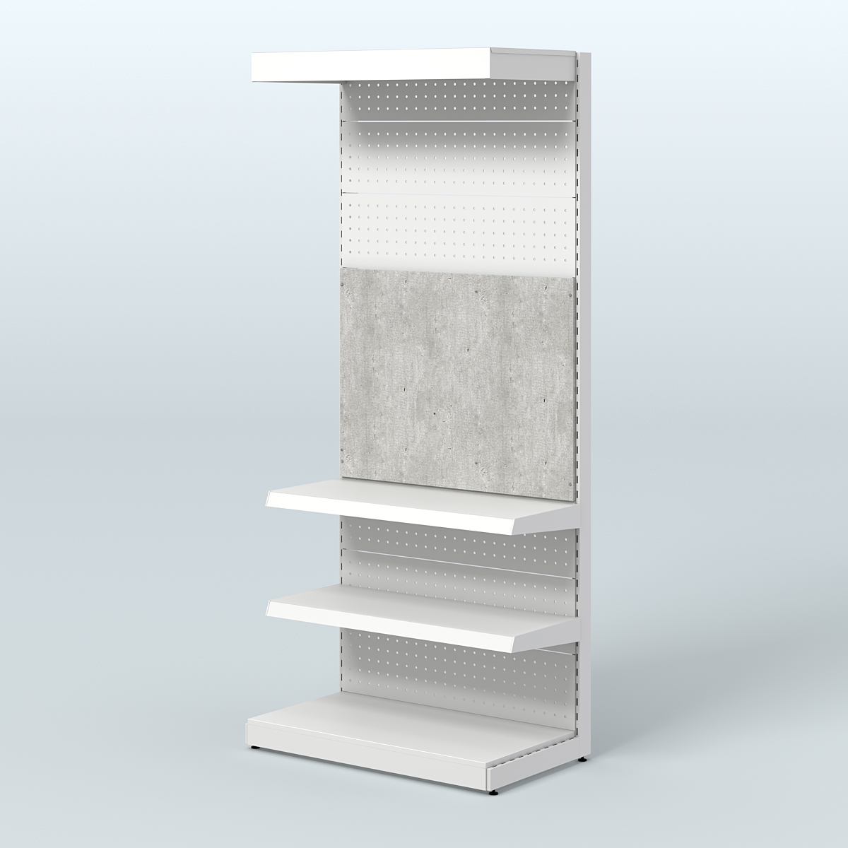 Высокий металлический стеллаж под врезные краны с полками и фризом в магазин разливного пива и рыбы BEER&FISH-МС-2400-2 Метрополитан Грей