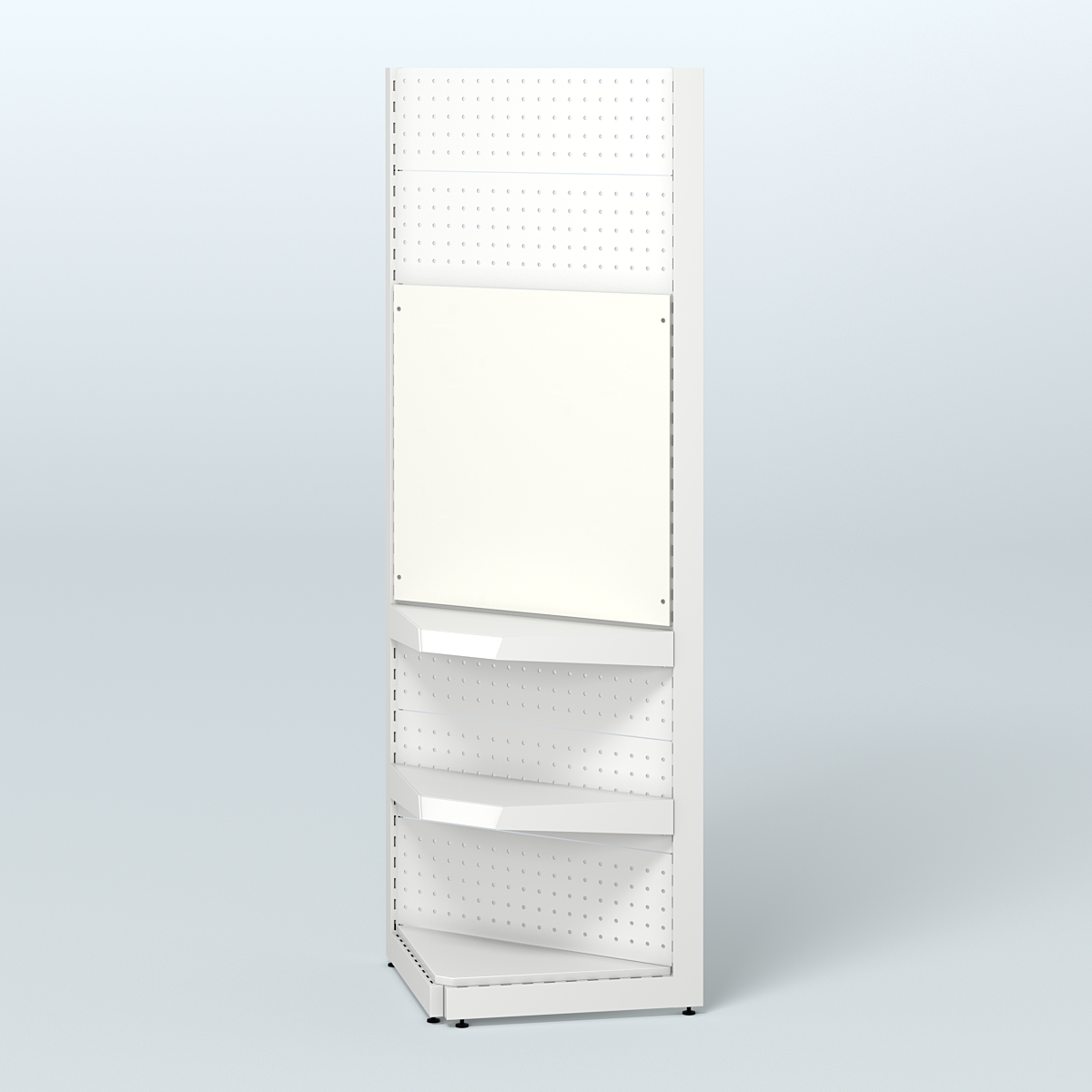 Угловой металлический стеллаж под врезные краны с двумя полками для магазина разливного пива и рыбы BEER&FISH-УМС-2150-1 Белый