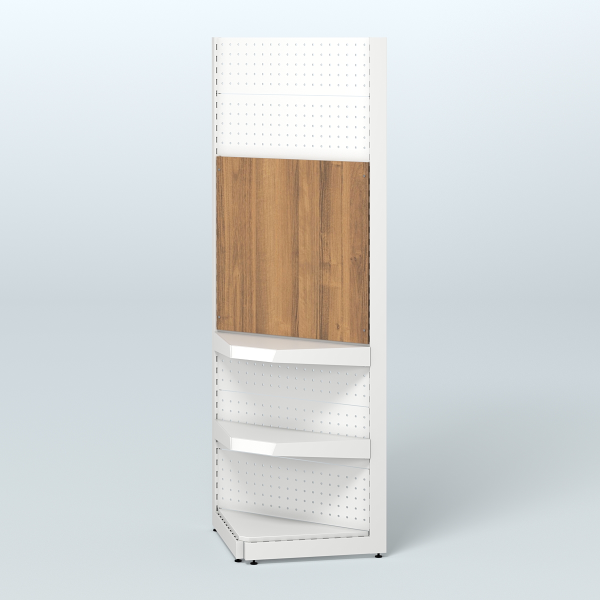 Угловой металлический стеллаж под врезные краны с двумя полками для магазина разливного пива и рыбы BEER&FISH-УМС-2150-1 Орех