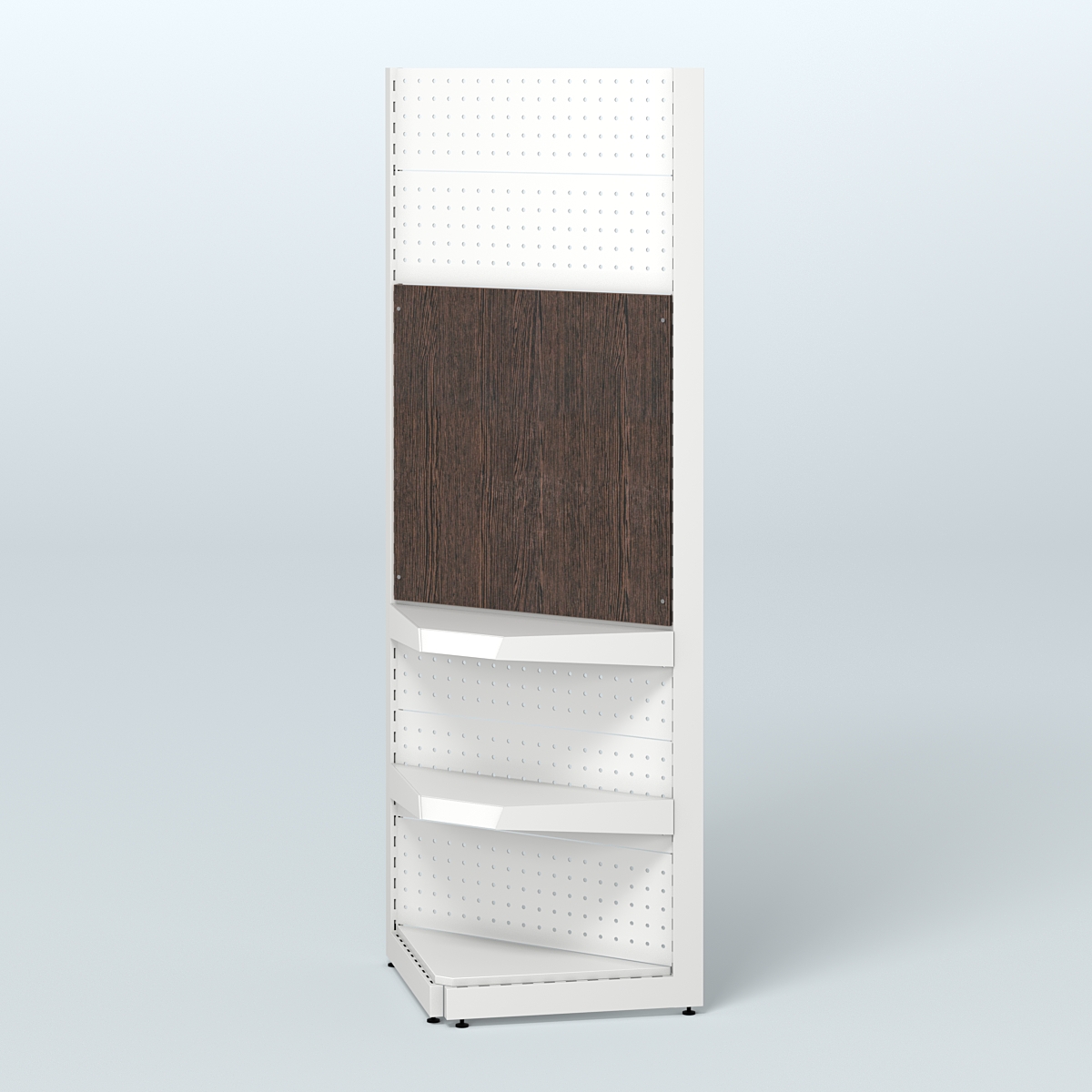 Угловой металлический стеллаж под врезные краны с двумя полками для магазина разливного пива и рыбы BEER&FISH-УМС-2150-1 Дуб Венге