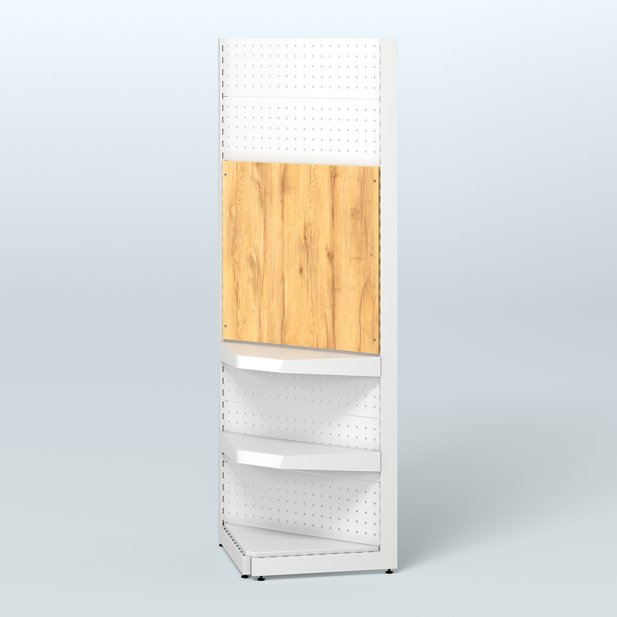 Угловой металлический стеллаж под врезные краны с двумя полками для магазина разливного пива и рыбы BEER&FISH-УМС-2150-1 Дуб Золотистый