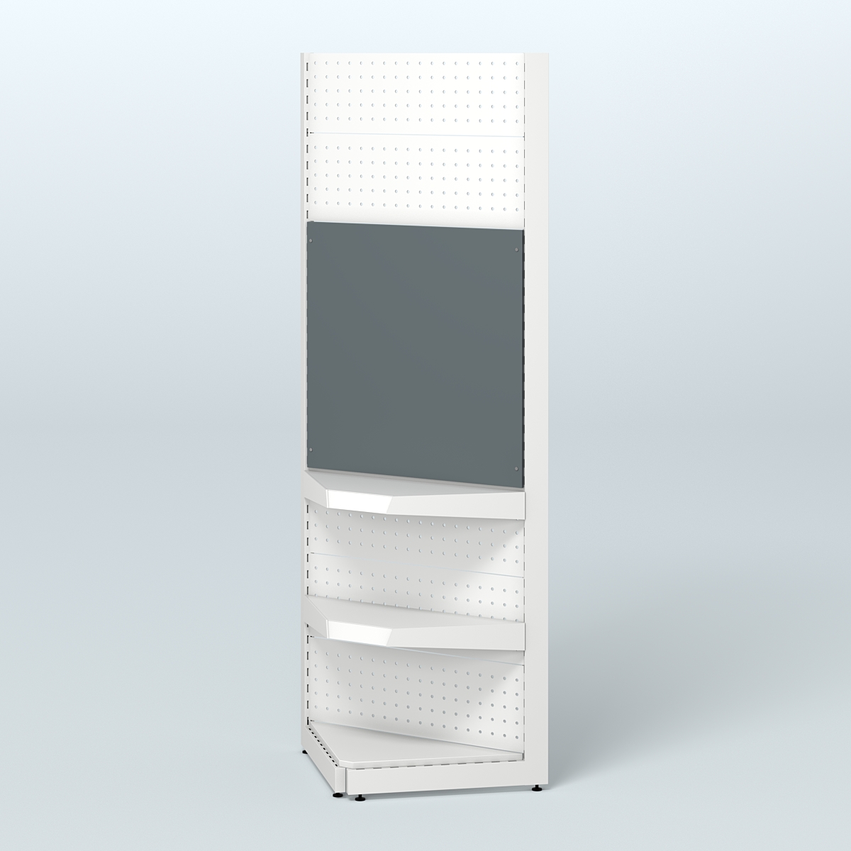 Угловой металлический стеллаж под врезные краны с двумя полками для магазина разливного пива и рыбы BEER&FISH-УМС-2150-1 Темно-Серый