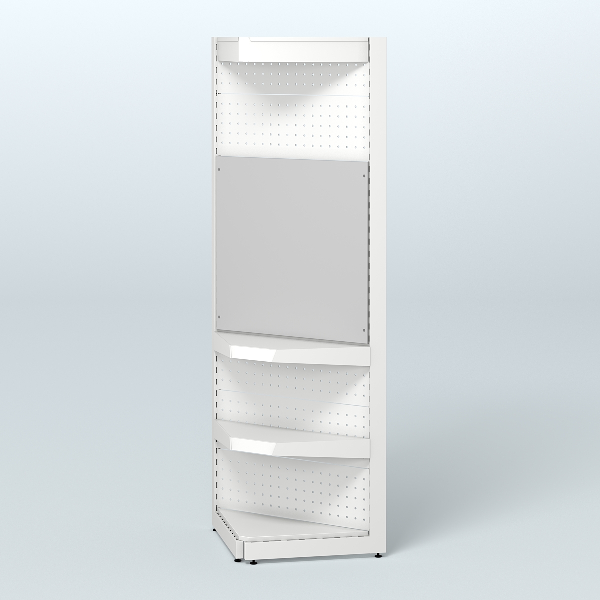 Угловой металлический стеллаж под врезные краны с верхним фризом для магазина разливного пива и рыбы BEER&FISH-УМС-2150-2 Серый