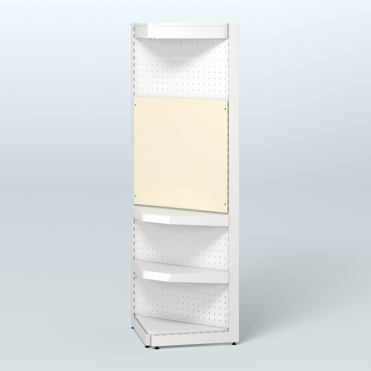 Угловой металлический стеллаж под врезные краны с верхним фризом для магазина разливного пива и рыбы BEER&FISH-УМС-2150-2 Крем Вайс