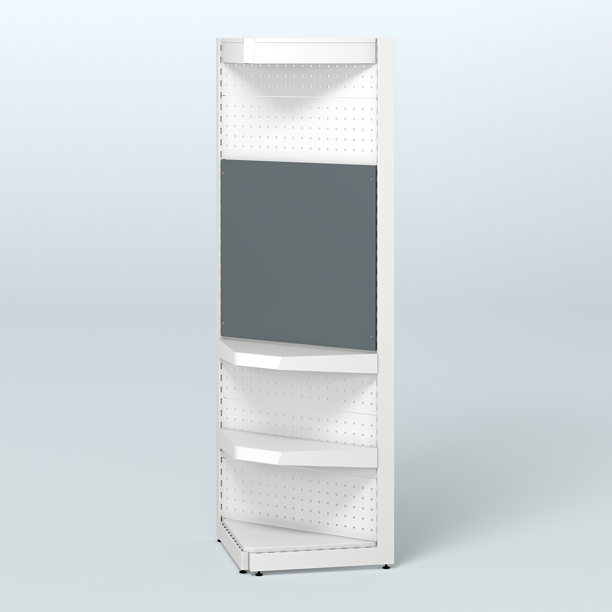 Угловой металлический стеллаж под врезные краны с верхним фризом для магазина разливного пива и рыбы BEER&FISH-УМС-2150-2 Темно-Серый