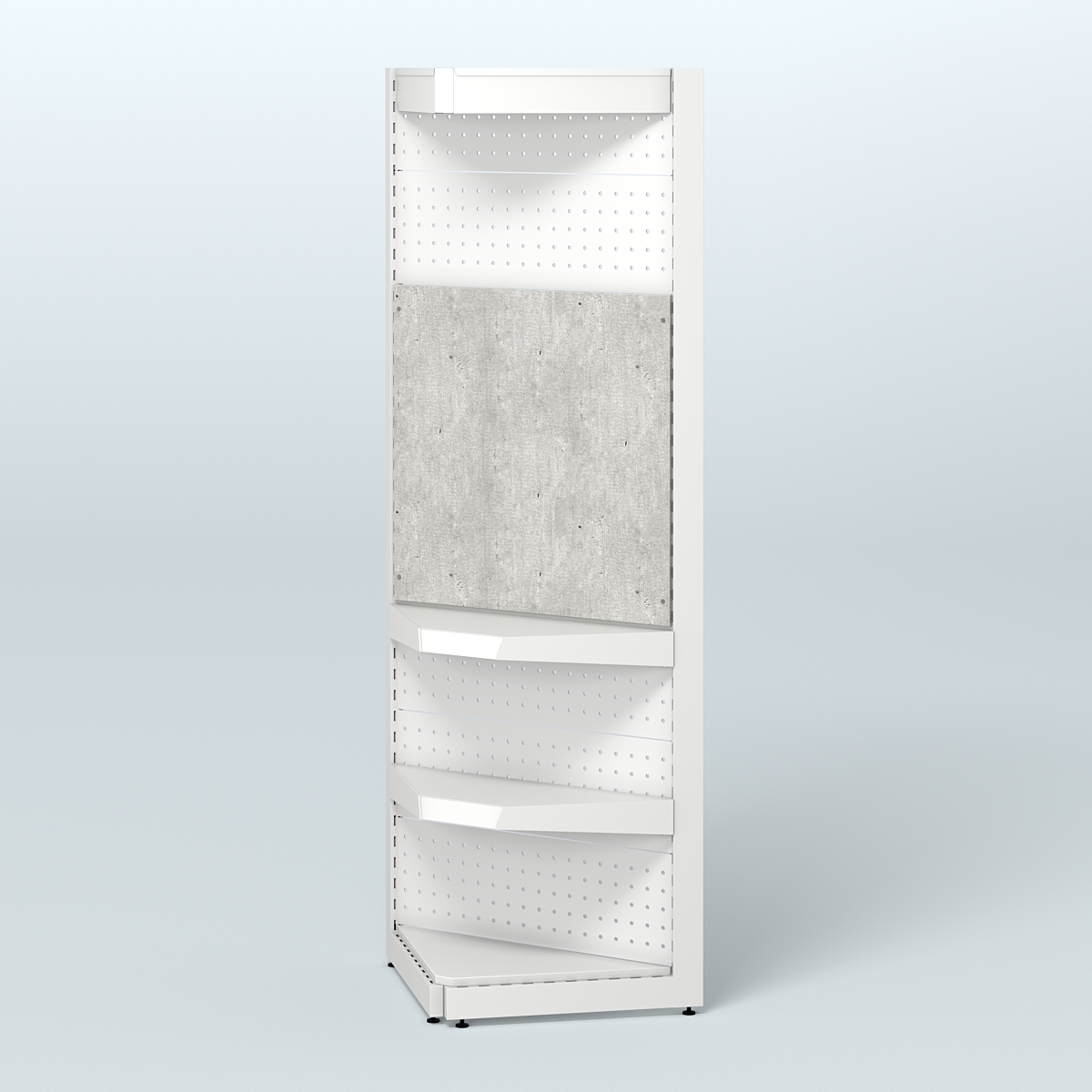 Угловой металлический стеллаж под врезные краны с верхним фризом для магазина разливного пива и рыбы BEER&FISH-УМС-2150-2 Метрополитан Грей