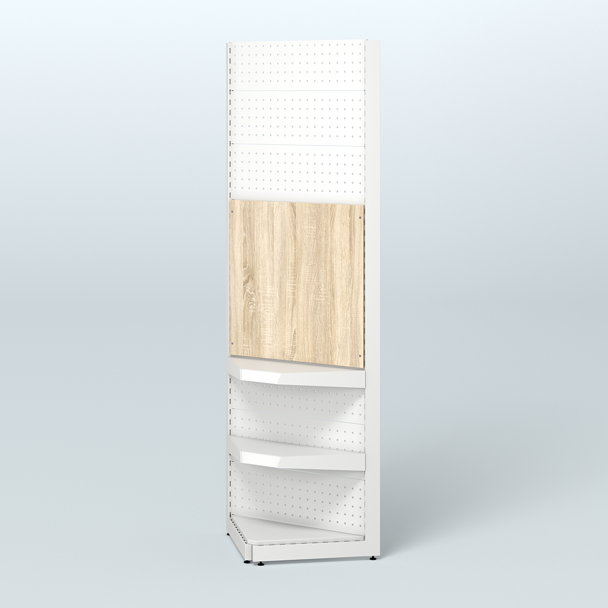 Высокий угловой металлический стеллаж под врезные краны для размещения в магазине разливного пива и рыбы BEER&FISH-УМС-2400-1 Дуб Сонома