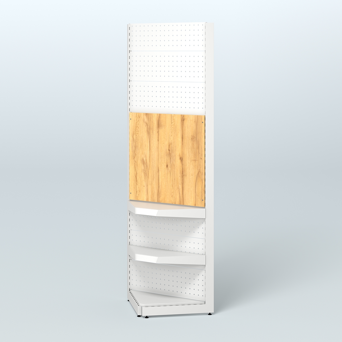 Высокий угловой металлический стеллаж под врезные краны для размещения в магазине разливного пива и рыбы BEER&FISH-УМС-2400-1 Дуб Золотистый