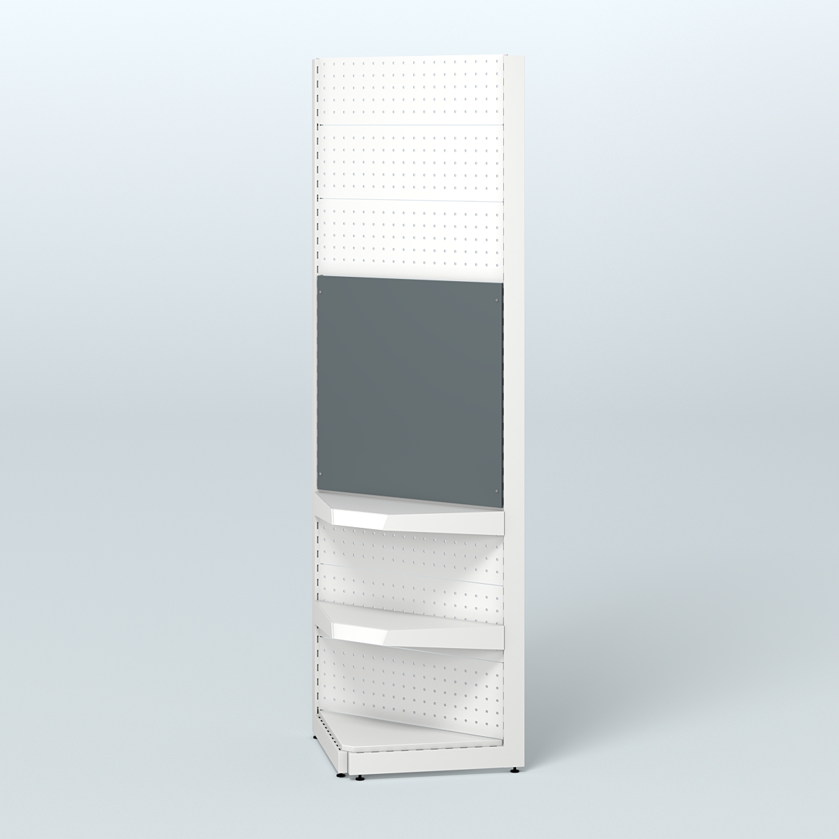 Высокий угловой металлический стеллаж под врезные краны для размещения в магазине разливного пива и рыбы BEER&FISH-УМС-2400-1 Темно-Серый