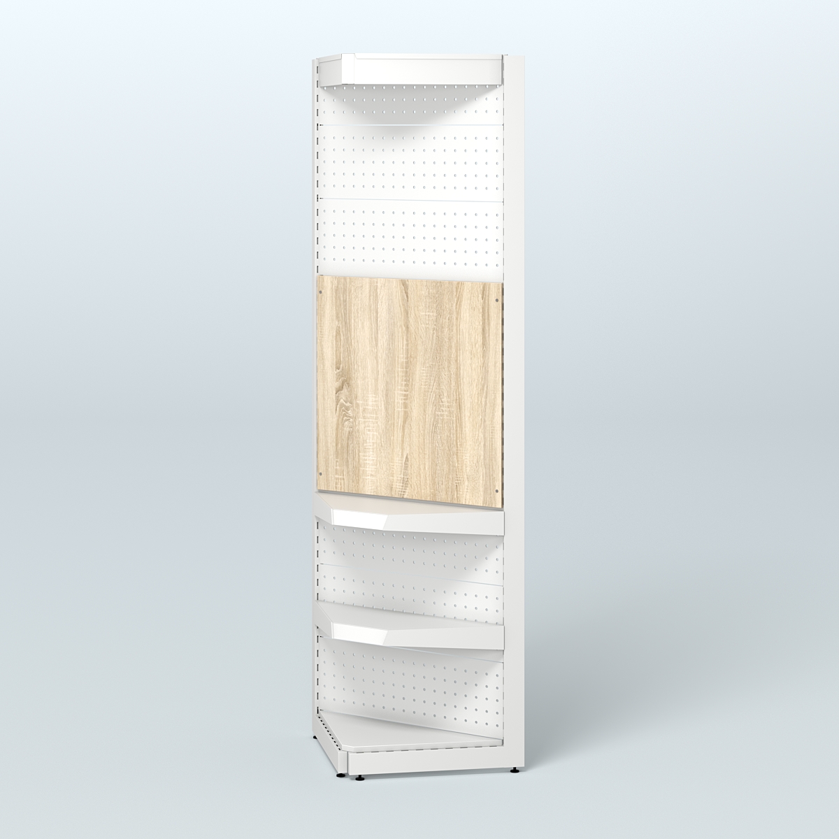 Высокий угловой металлический стеллаж под врезные краны с крышей для продажи разливного пива и рыбы BEER&FISH-УМС-2400-2 Дуб Сонома