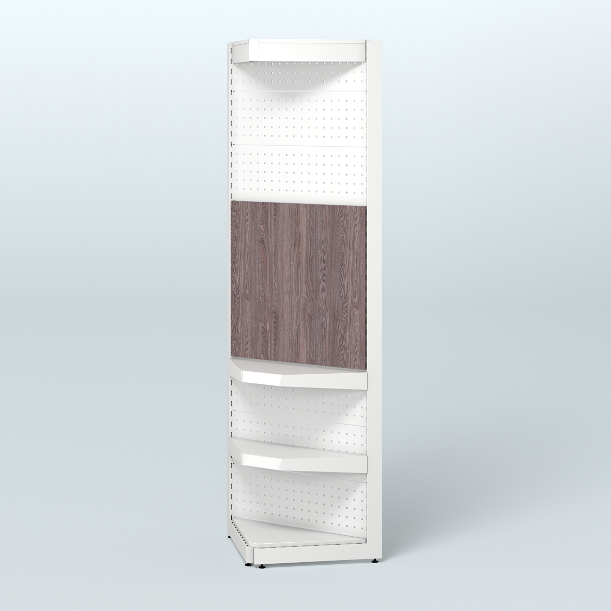 Высокий угловой металлический стеллаж под врезные краны с крышей для продажи разливного пива и рыбы BEER&FISH-УМС-2400-2 Ясень Анкор темный