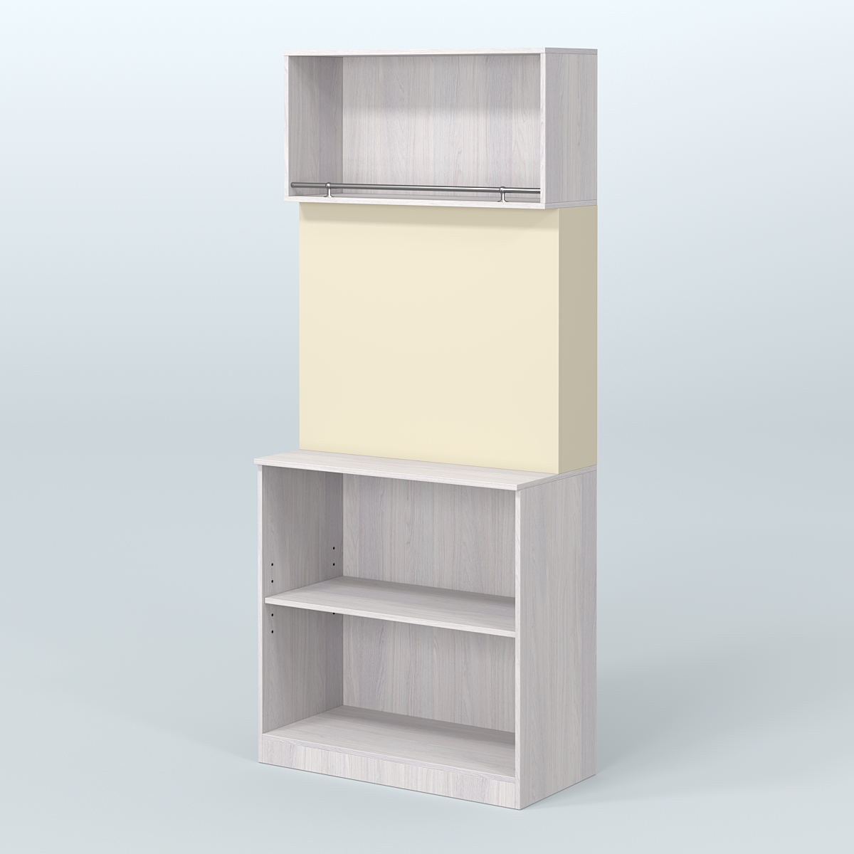 Специализи- рованный прямоугольный стеллаж из ДСП под врезные краны для магазина разливного пива и рыбы BEER&FISH-СПД-01 Ясень Анкор светлый и Крем Вайс