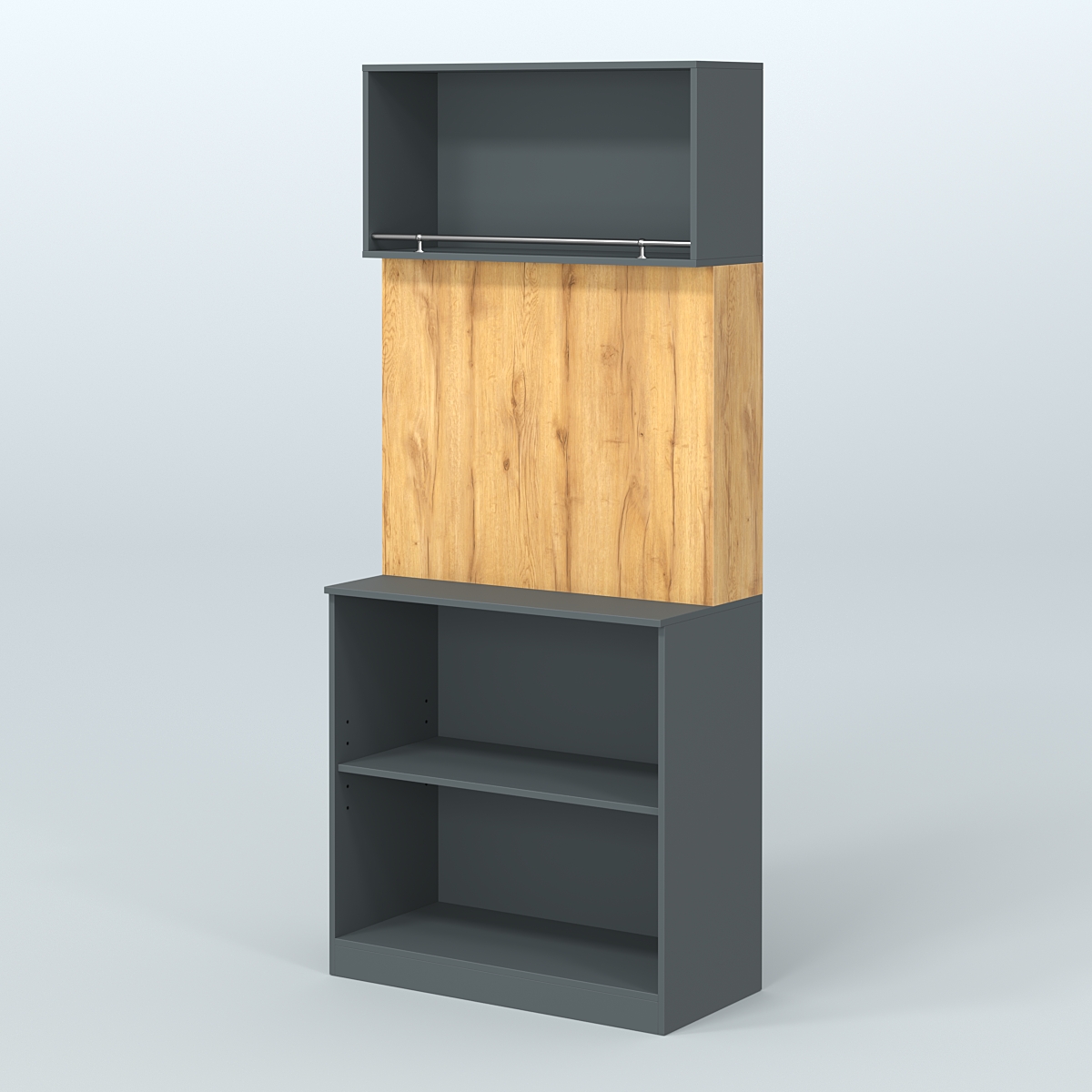 Специализи- рованный прямоугольный стеллаж из ДСП под врезные краны для магазина разливного пива и рыбы BEER&FISH-СПД-01 Темно-Серый  + Дуб Золотистый