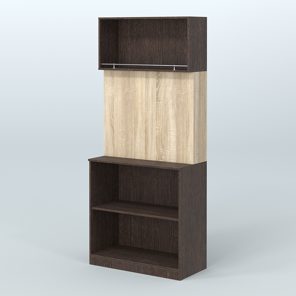 Специализи- рованный прямоугольный стеллаж из ДСП под врезные краны для магазина разливного пива и рыбы BEER&FISH-СПД-01 Дуб Венге + Дуб Сонома