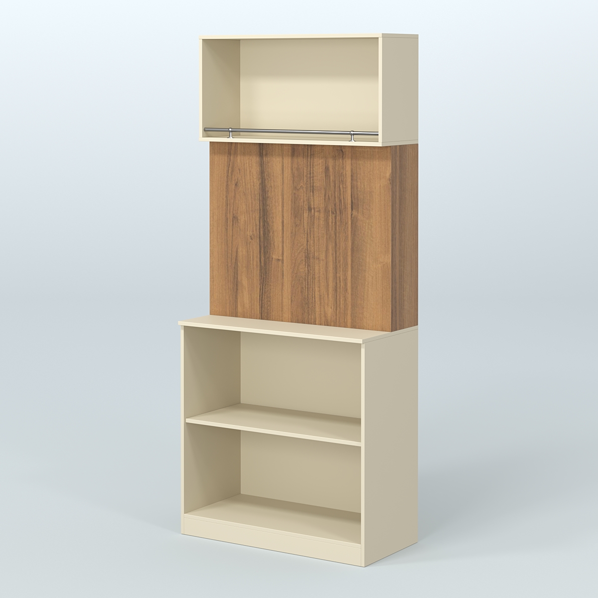 Специализи- рованный прямоугольный стеллаж из ДСП под врезные краны для магазина разливного пива и рыбы BEER&FISH-СПД-01 Крем Вайс + Орех