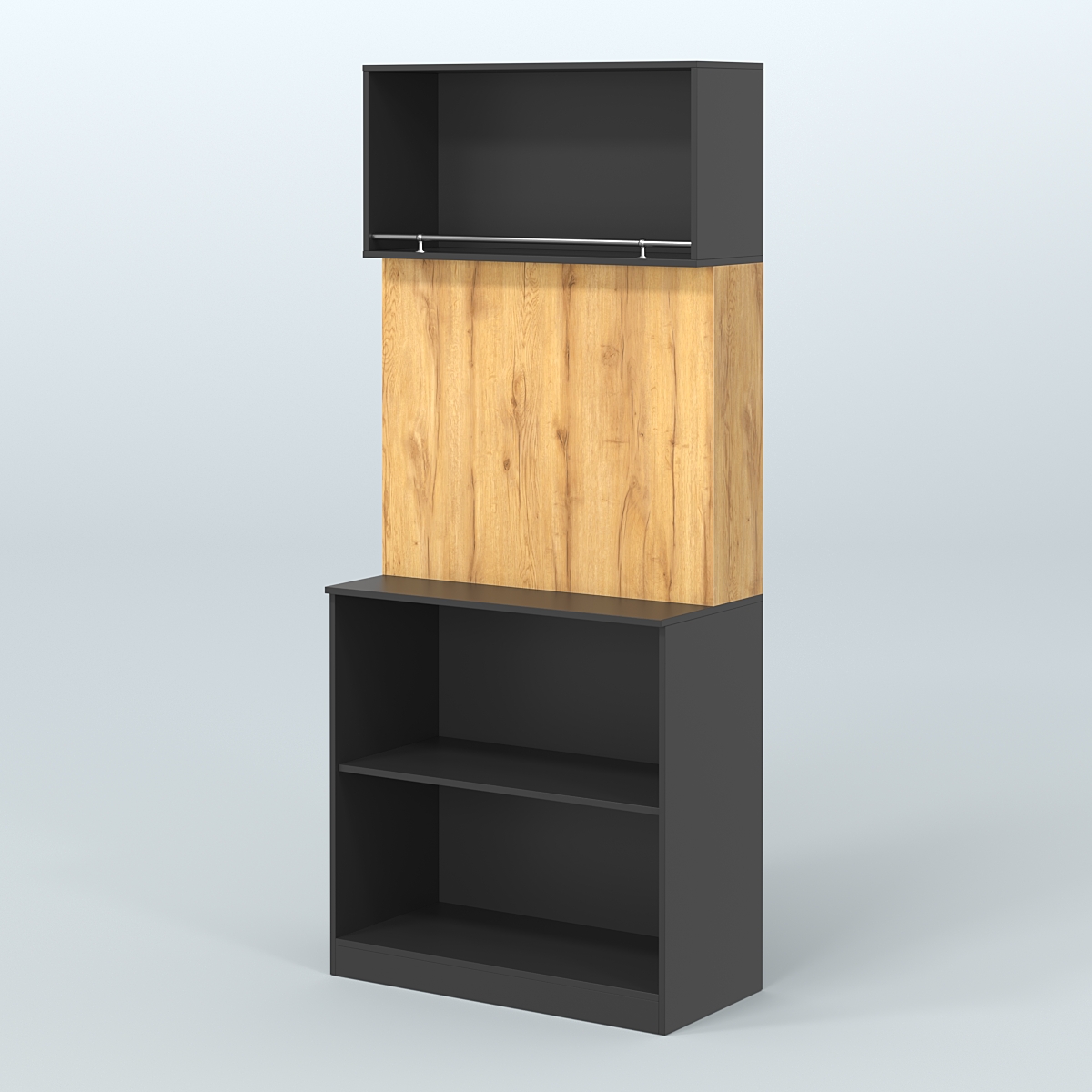 Специализи- рованный прямоугольный стеллаж из ДСП под врезные краны для магазина разливного пива и рыбы BEER&FISH-СПД-01 Черный и Дуб Золотистый 10-U1148