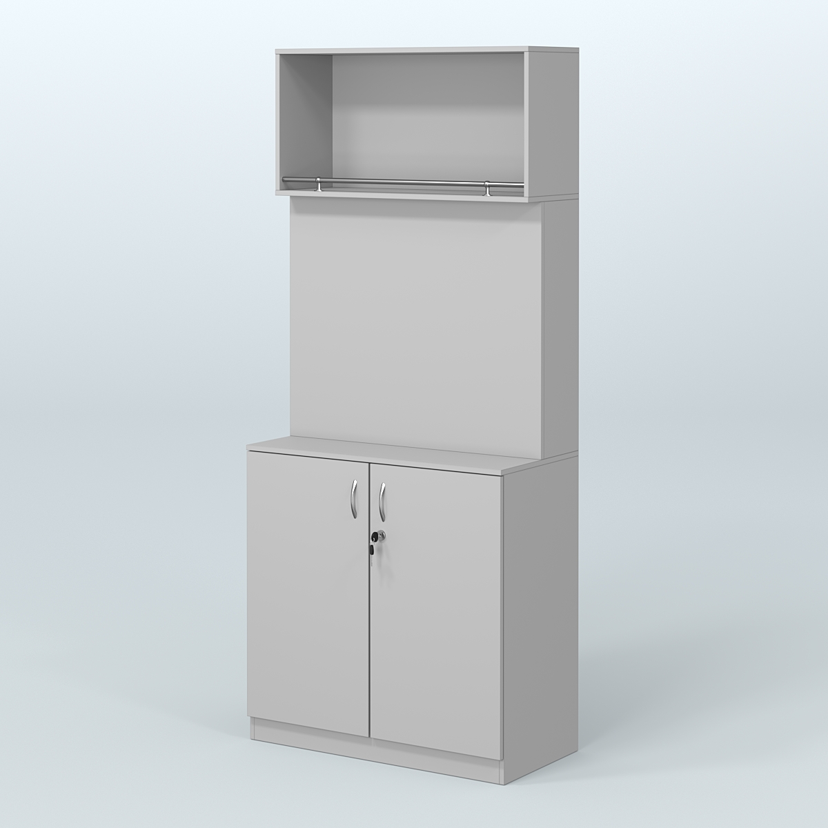 Специализи- рованный стеллаж с дверками из ДСП под врезные краны в магазин разливного пива и рыбы BEER&FISH-СПД-02 Серый