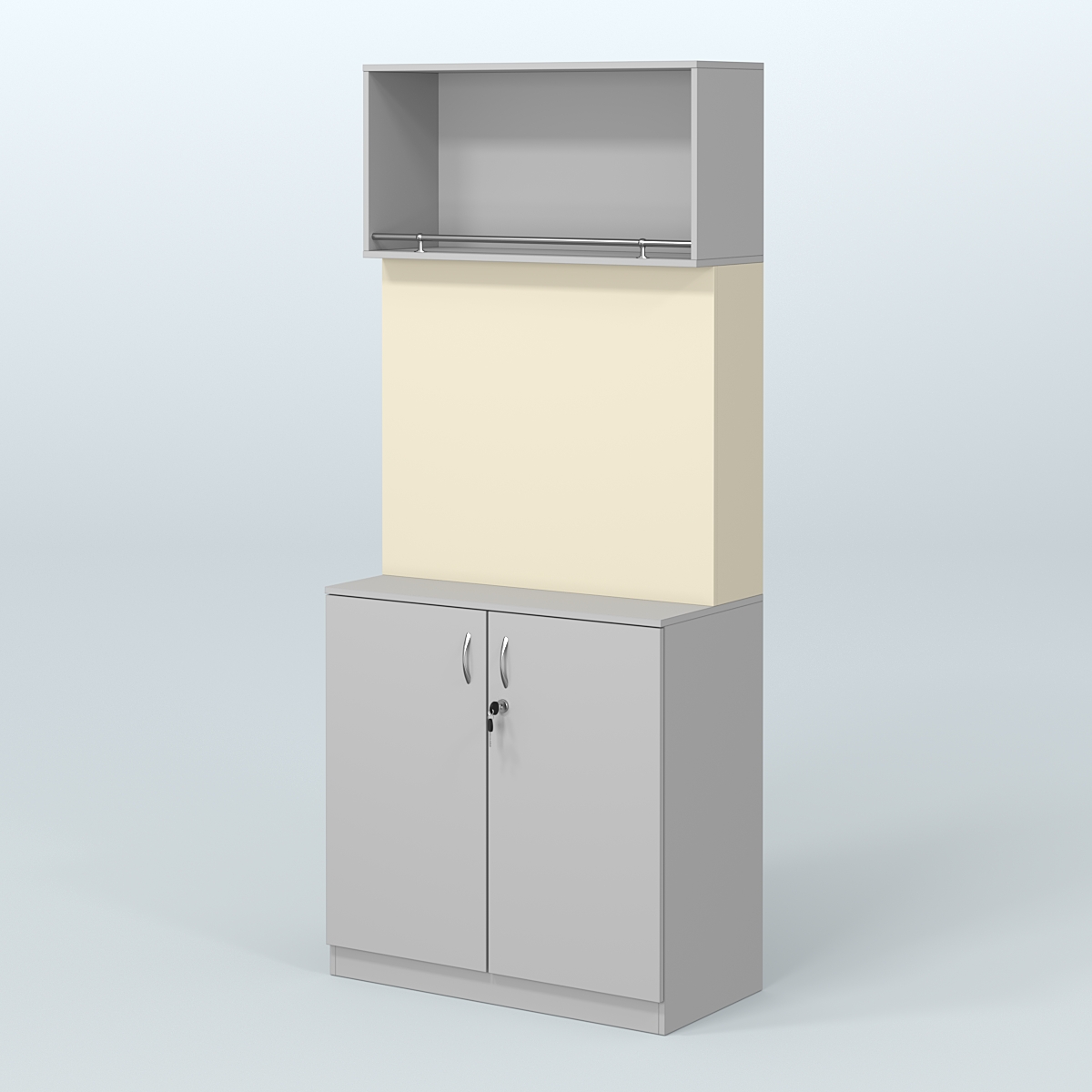 Специализи- рованный стеллаж с дверками из ДСП под врезные краны в магазин разливного пива и рыбы BEER&FISH-СПД-02 Серый + Крем Вайс