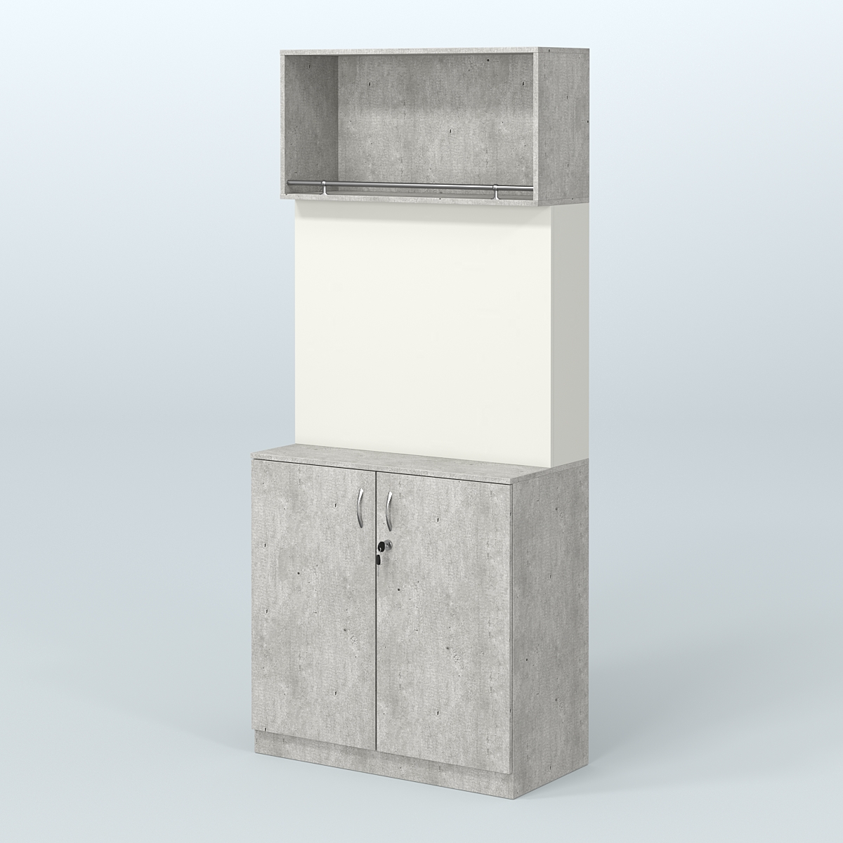 Специализи- рованный стеллаж с дверками из ДСП под врезные краны в магазин разливного пива и рыбы BEER&FISH-СПД-02 Метрополитан Грей + Белый