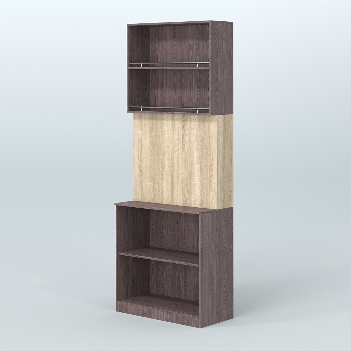 Высокий специализи- рованный стеллаж из ДСП под врезные краны с полками для магазина разливного пива и рыбы BEER&FISH-СПД-03 Ясень Анкор темный и Дуб Сонома