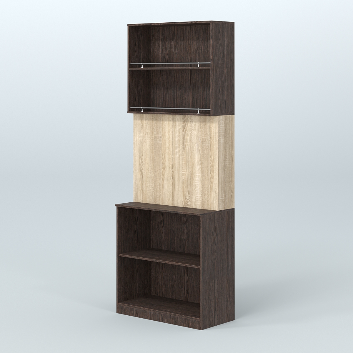 Высокий специализи- рованный стеллаж из ДСП под врезные краны с полками для магазина разливного пива и рыбы BEER&FISH-СПД-03 Дуб Венге + Дуб Сонома