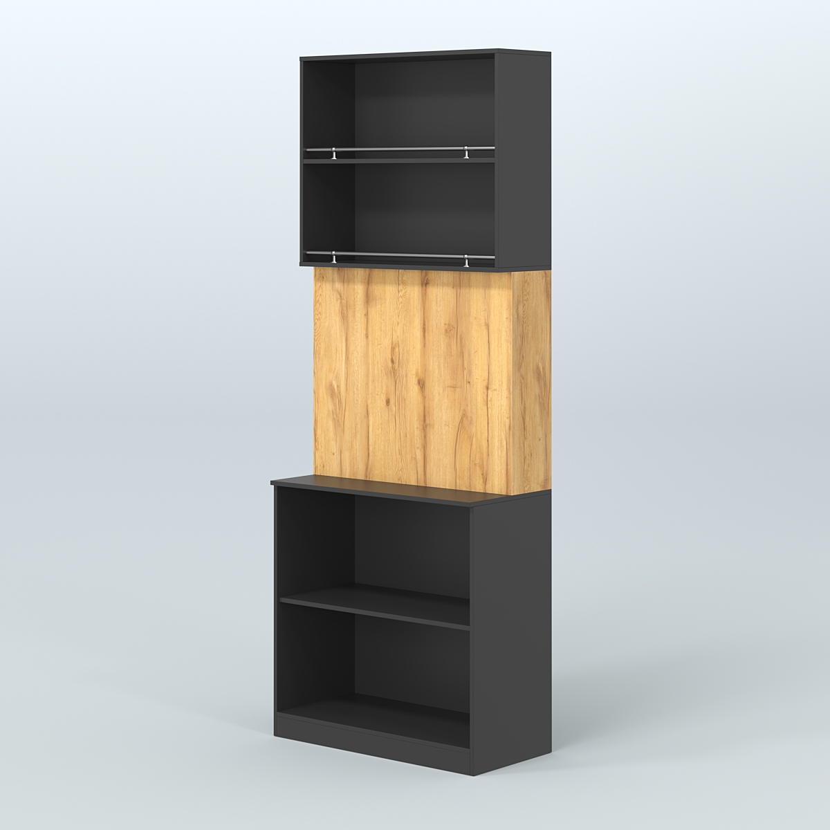 Высокий специализи- рованный стеллаж из ДСП под врезные краны с полками для магазина разливного пива и рыбы BEER&FISH-СПД-03 Черный и Дуб Золотистый 10-U1148