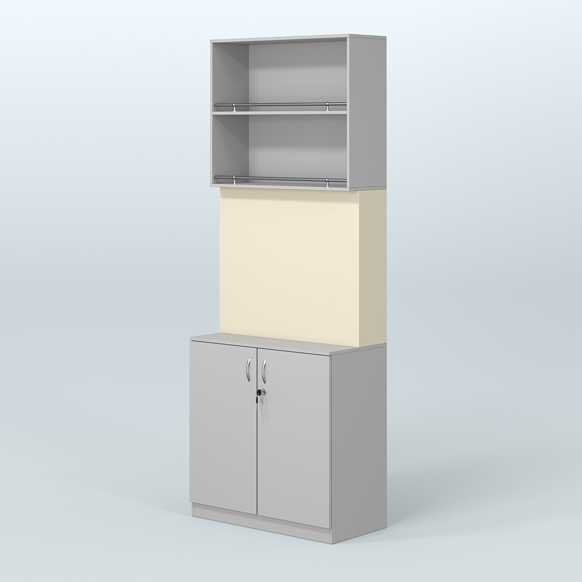 Высокий специализи- рованный стеллаж из ДСП под врезные краны с накопителем для магазина разливного пива и рыбы BEER&FISH-СПД-04 Серый + Крем Вайс