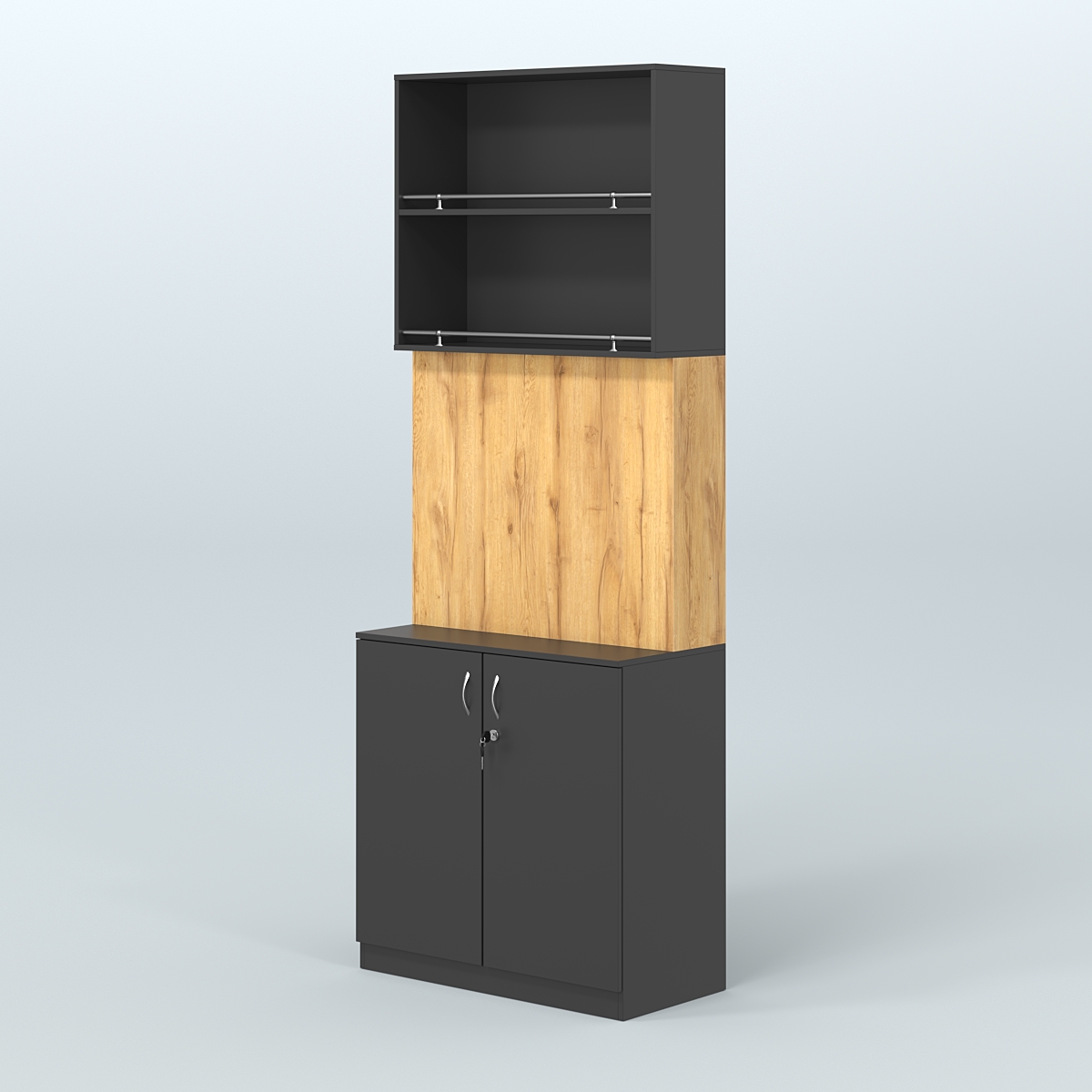 Высокий специализи- рованный стеллаж из ДСП под врезные краны с накопителем для магазина разливного пива и рыбы BEER&FISH-СПД-04 Черный и Дуб Золотистый 10-U1148