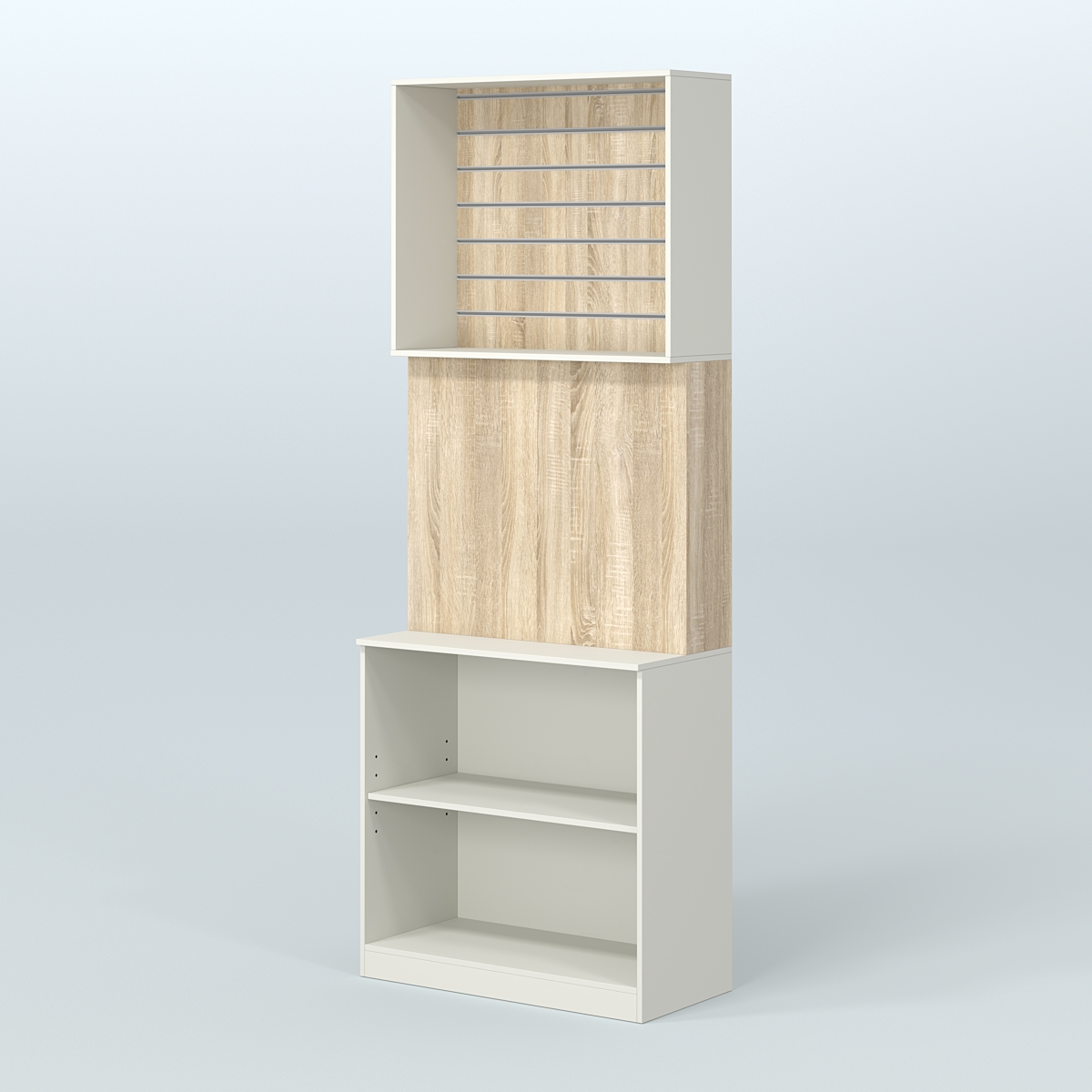 Высокий специализи- рованный стеллаж из ДСП под врезные краны с экономпанелью для продажи разливного пива и рыбы BEER&FISH-СПД-05 Белый + Дуб Сонома