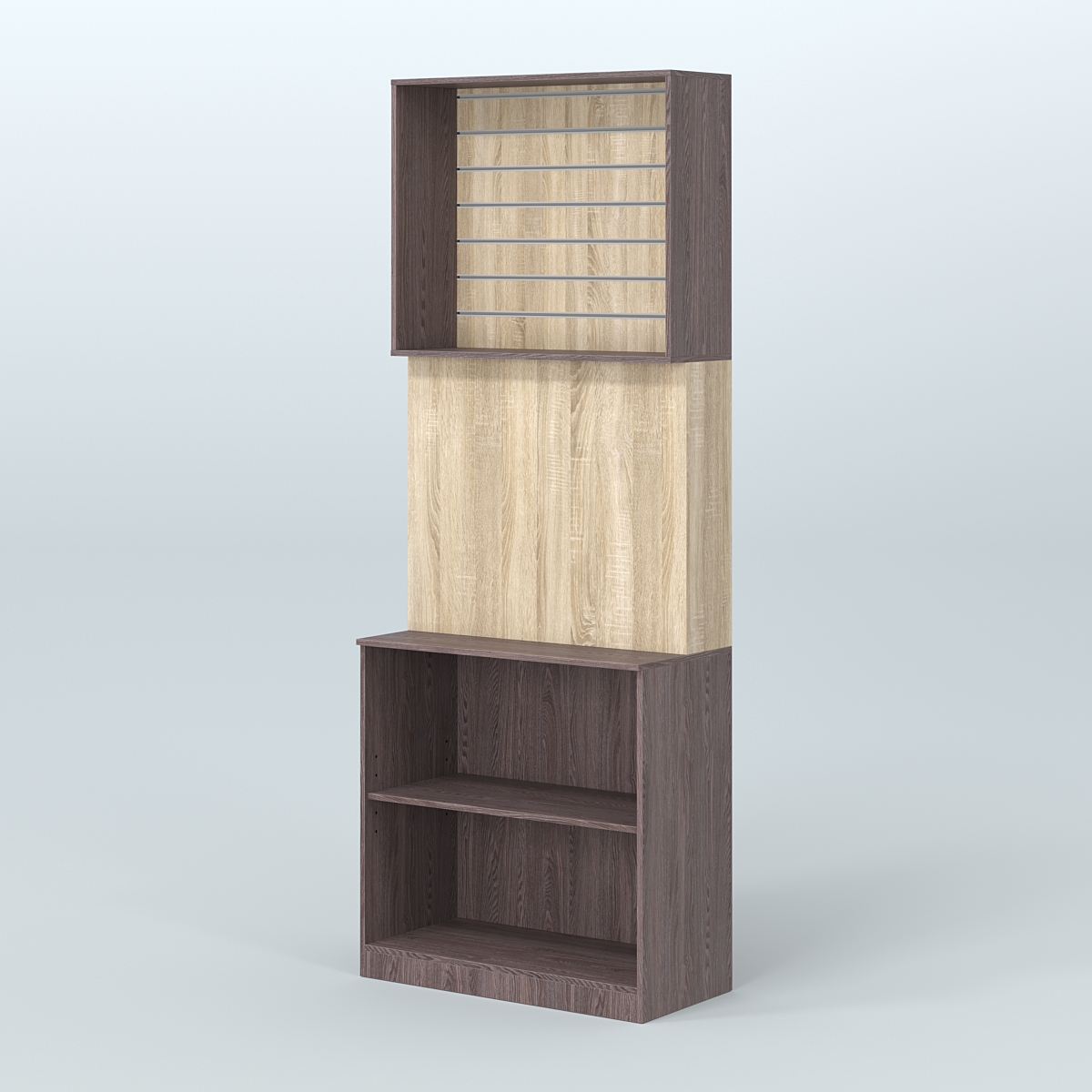 Высокий специализи- рованный стеллаж из ДСП под врезные краны с экономпанелью для продажи разливного пива и рыбы BEER&FISH-СПД-05 Ясень Анкор темный и Дуб Сонома